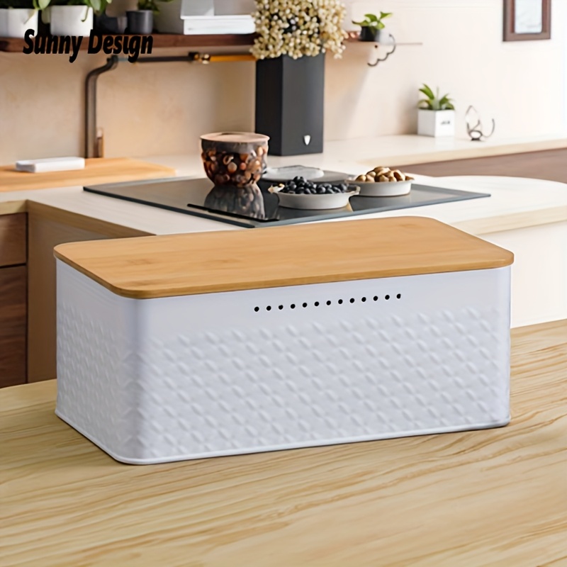 1pc Large Capacity Metal Bread Box with Cutting Board, Matte White Mesh  Food Storage Jar for Baking, Toast, Fruits Vegetables, Kitchen Countertop  Or