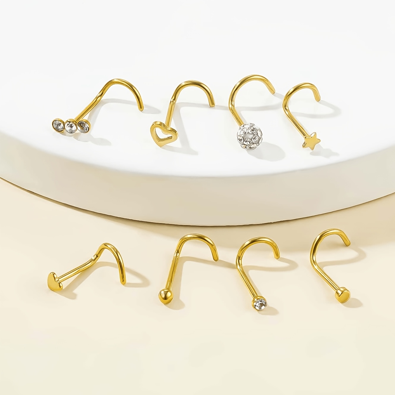 TEMU 8pcs Basic Minimalist Stainless Steel Nose Stud Set - Suitable For Women' Wear - To Remove While Sleeping - Hypoallergenic High-quality Jewelry