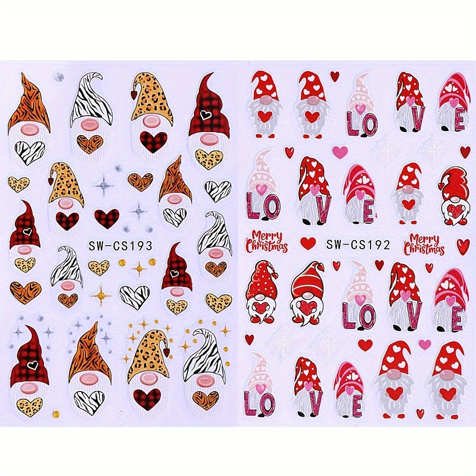 Image of 2pcs Dwarf Santa Claus Art Stickers Love Christmas Sliders Self-adhesive New Year Manicure Supplies