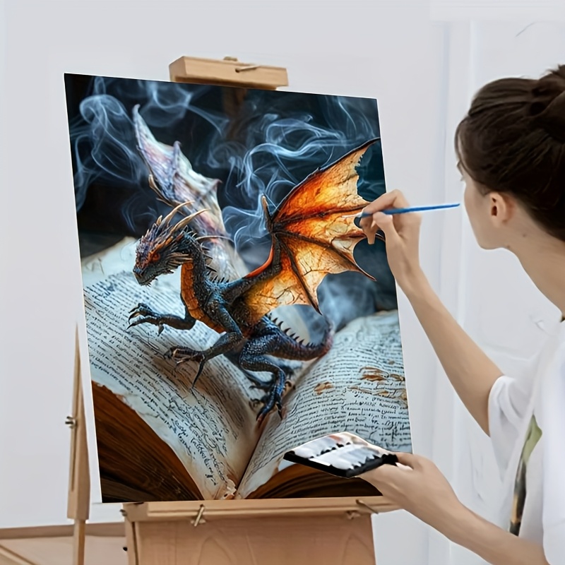 TEMU 1 Beginner Diy Adult Acrylic Painting Kit - Includes Acrylic Paints, Canvas, 3 Brushes, And Instruction Manual | Dragon In Ancient Pages Acrylic