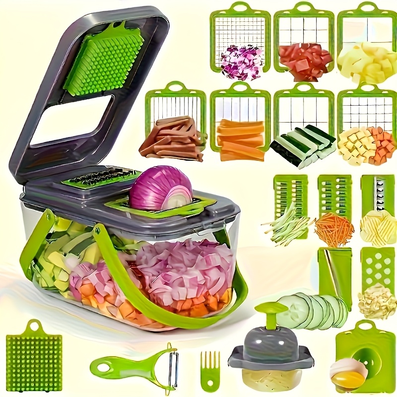TEMU 22 In 1 Sturdy Handheld Chopper - Vegetable Slicer, Cutter, Grinder, Ideal For Kitchen Use, Kitchen Tools, Small Kitchen Appliances, Vegetable