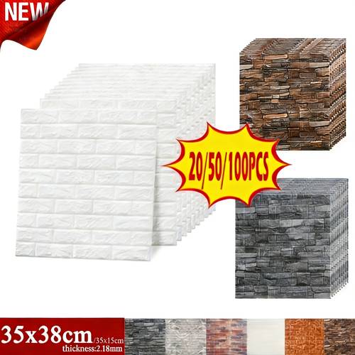 20/50/100pcs, 2.18mm Thick, 3D Wall Tile Sticker, Brick Pattern Foam Self-Adhesive Waterproof XPE Ceiling Sticker, Easy to Stick And Peel, Easy to Clean And Free Cutting, for Kitchen Living Room Bathroom Corridor