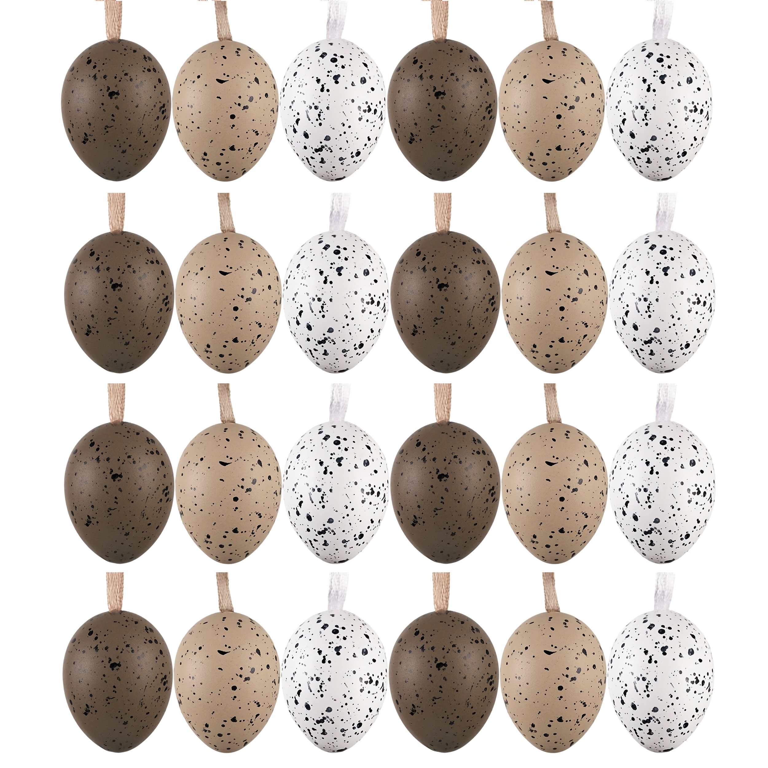 Image of 24pcs Shatterproof Plastic Ornaments Set - Vintage Hanging Eggs In Beige & White, Bulk Spring Basket Stuffers For Kids, Hunt Party Decorations, For Tree & Table Display, Assorted Egg Shapes (24pcs)