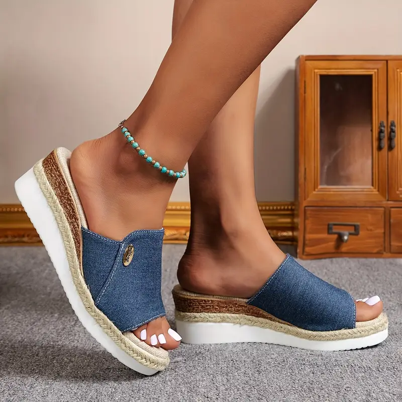 elegant womens beige espadrille wedge sandals casual summer beach platform slides with toe comfortable thick sole pu cover summer sandals details 3