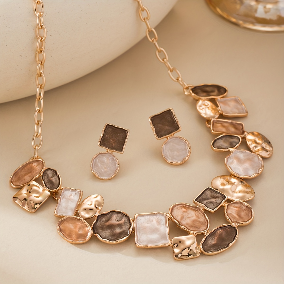 E-shop Zinklegierung Emaille Geometrische Figuren Halskette und Ohrringe Schmuckset für Frauen – Boho Accessoires Geschenke zur Hochzeit, Party,