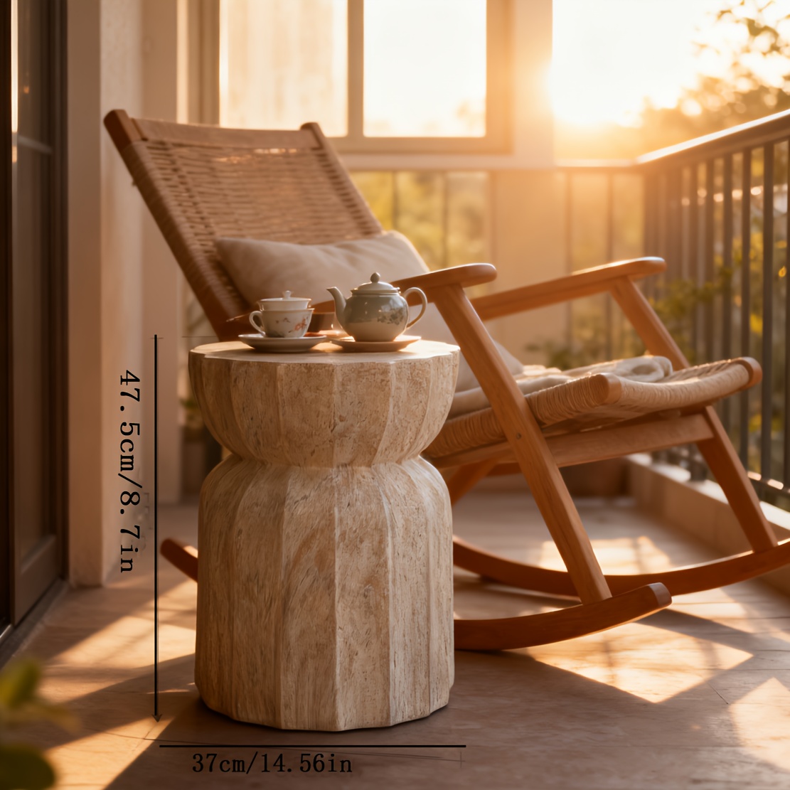 A Side Table with Exquisite Travertine Texture, Suitable for Courtyard Decoration/coffee Table/indoor Decoration/festival Gifts. Dimensions: 47.5cm in Height and 37cm in Diameter.