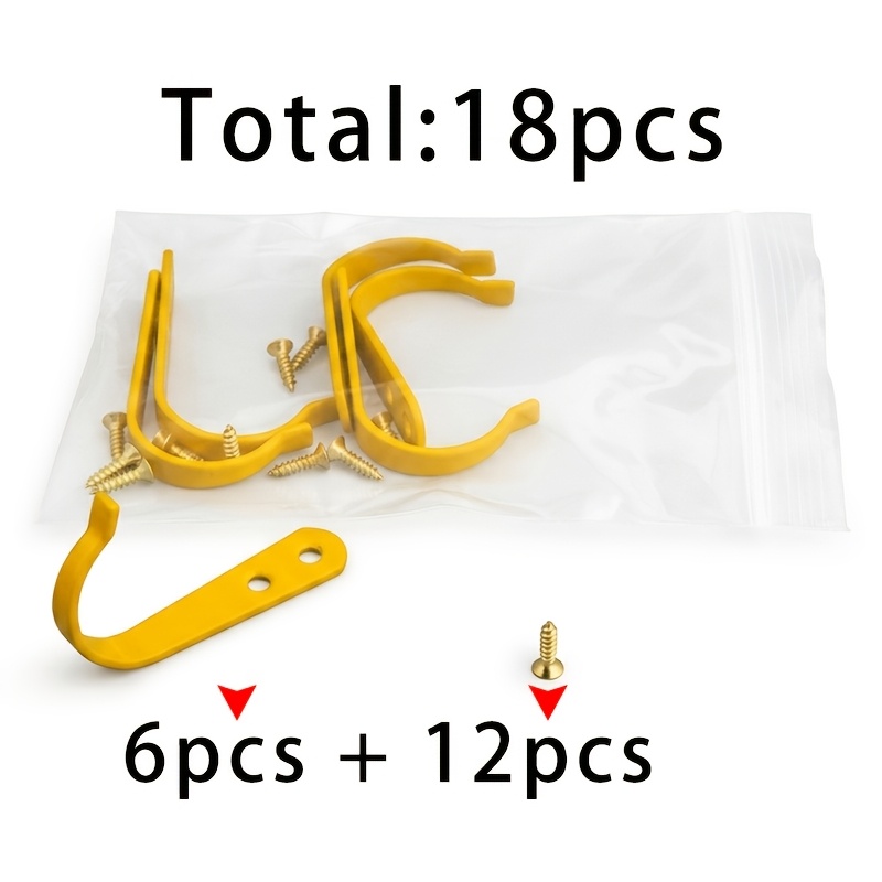 TEMU 6pcs Yellow J-hooks And 12pcs 2.5x10 Golden Screws Total 18pcs, 6pcs Yellow Iron Hooks, Home Wall-mounted Coat Hooks, Utility Hooks