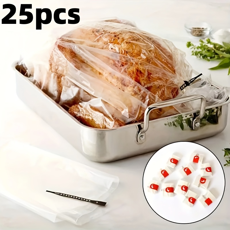 

25pcs Large , Plastic Cooking Baking Bags, Microwave And Oven Safe, Suitable For Large For Meat, Fish, Chicken And Vegetables, Commercial Kitchen Supplies, For Weddings, Parties, Baking