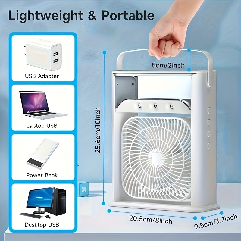 portable air conditioner fan mini evaporative personal cooler with 7 color led lights       spray   suitable for your desk office room bedside table or coffee table pack of 1 details 6