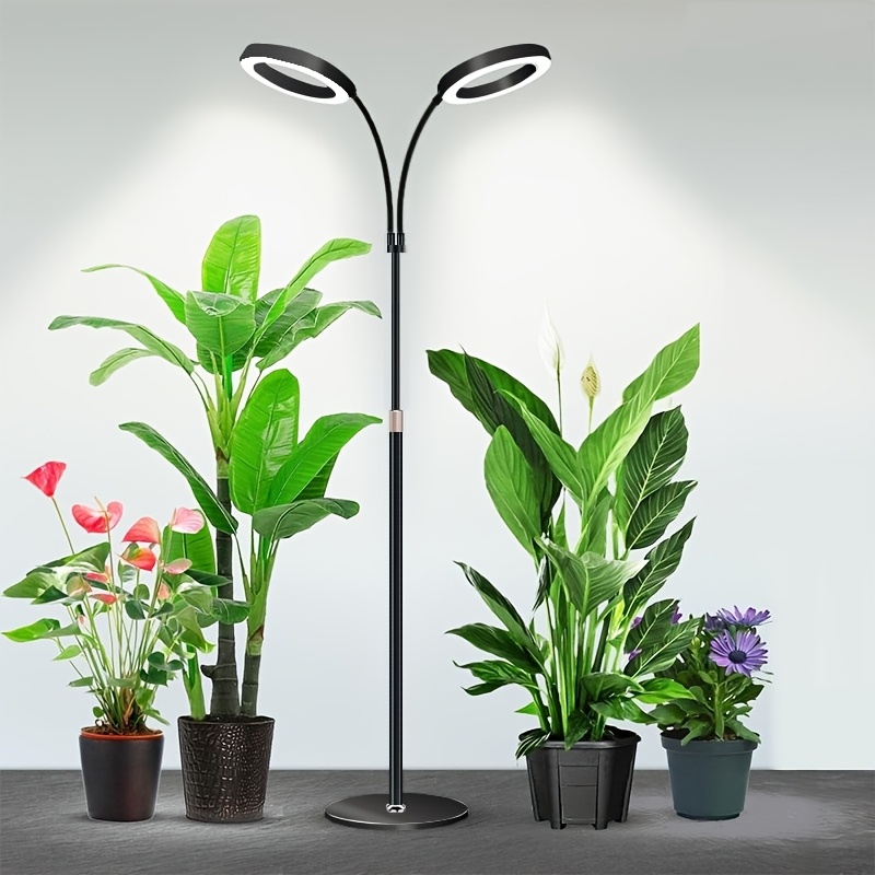 TEMU 6-inch Floor Plant Light With 1.7m Extendable Stand, 1/2-head Options, White & Warm 3-color , 3/9/12h Timer, 10-level Dimmable For Indoor Large