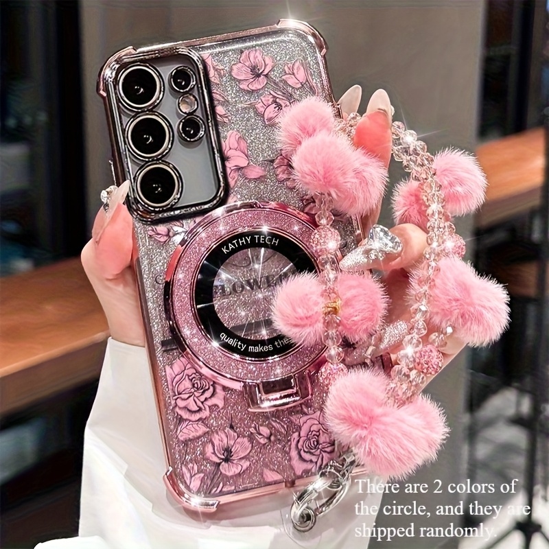 TEMU Phone Case: Ball Case For S25, S24 Ultra, S23, S22, S25u - Girls' Magnetic Stand, Autumn/winter New Arrival, , Four-corner Drop Protection, S25u