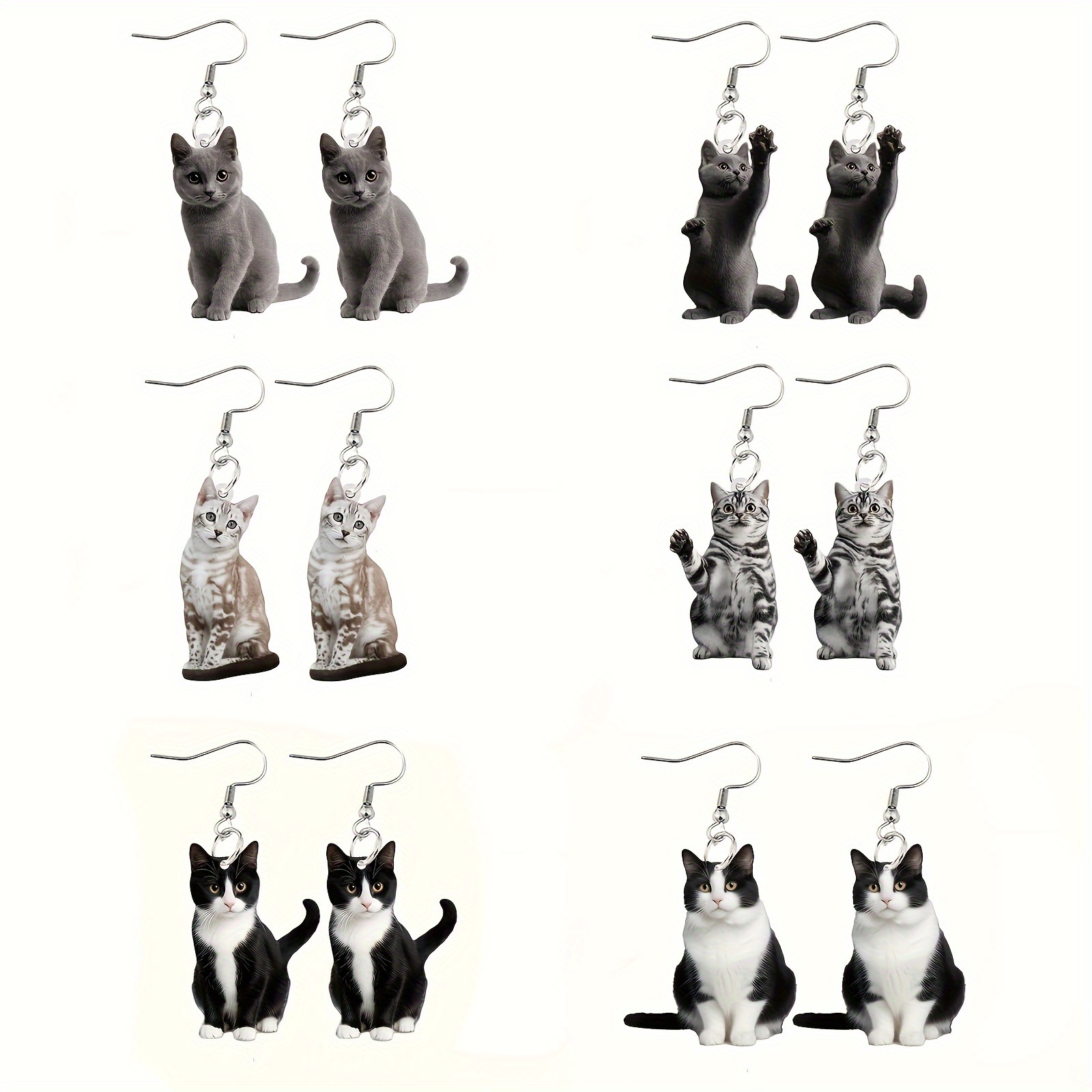 

Pack Of 6 Charming Cat Earrings - Elegant Acrylic Cat Dangle Earrings Set For Cat Lovers - Ideal For Everyday Wear And Festive Season - Perfect Cat-themed Gifts For Friends For Christmas And Halloween