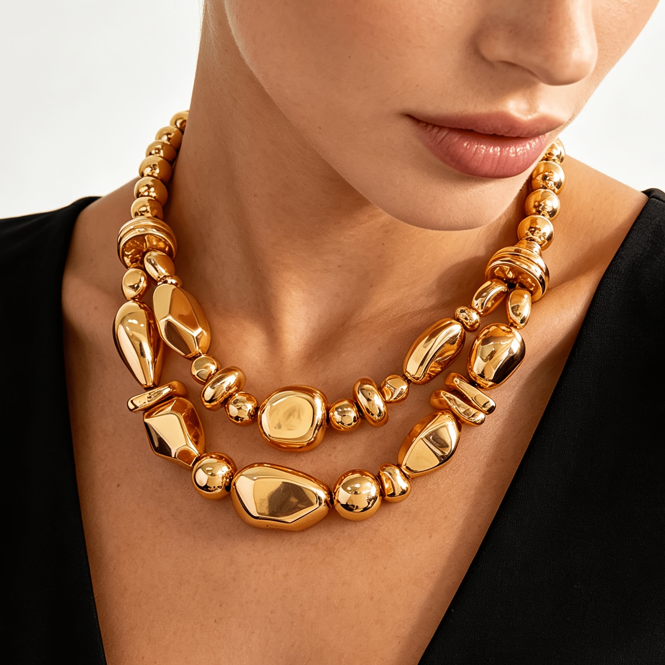 LORYLIN Women's Plated Double-Layer Beaded Necklace