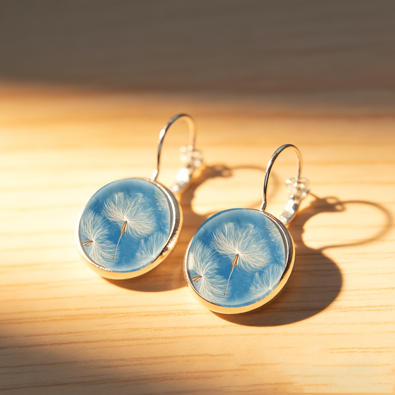 2pcs Set White French Ear Hook Earrings, Dandelion Seeds Design