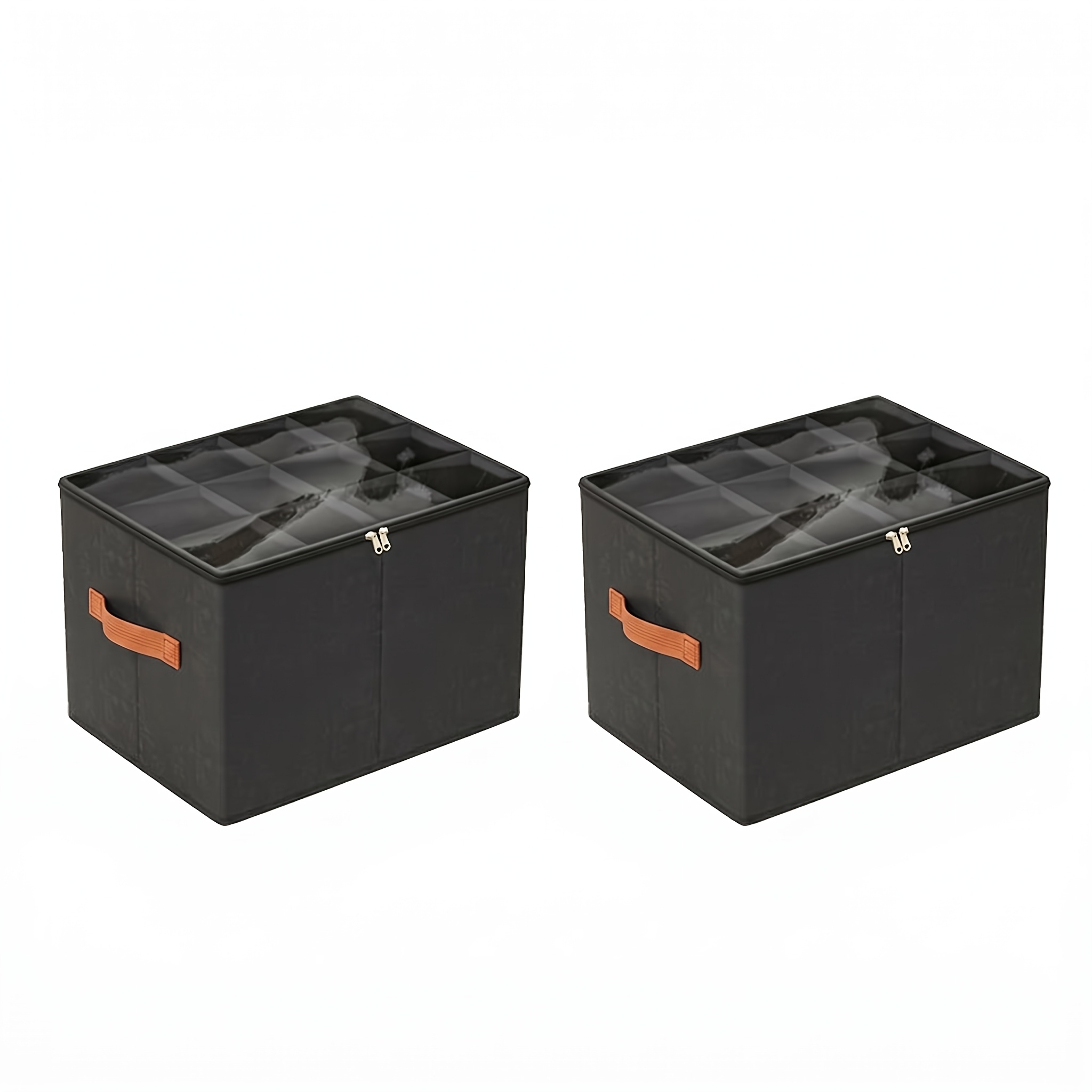 Image of 2pcs Shoe Storage Boxes With Transparent Lids, 12-compartment Collapsible Shoe Organizer With Handle, Large Capacity Closet Shoe Bin For Sneakers, Space- Home Storage Solution, Under-bed Storage