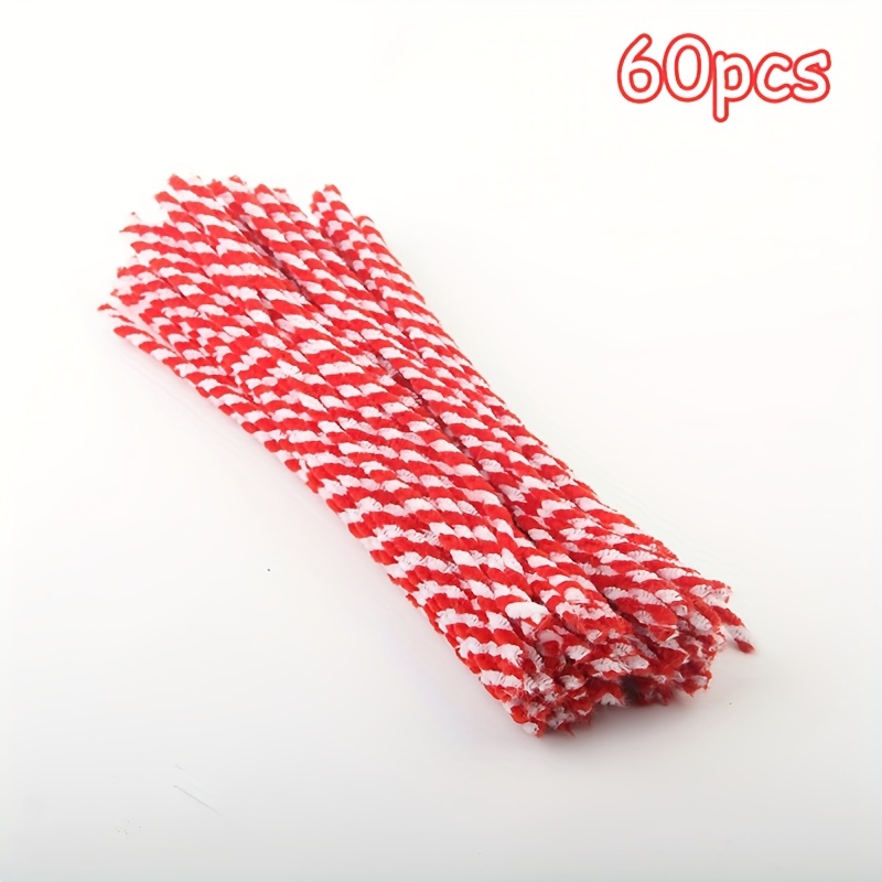 TEMU 60pcs Of Christmas Striped Plush Sticks In Red, White, And Green For Crafts, Decorating Christmas Parties And Artistic Floral Arrangements
