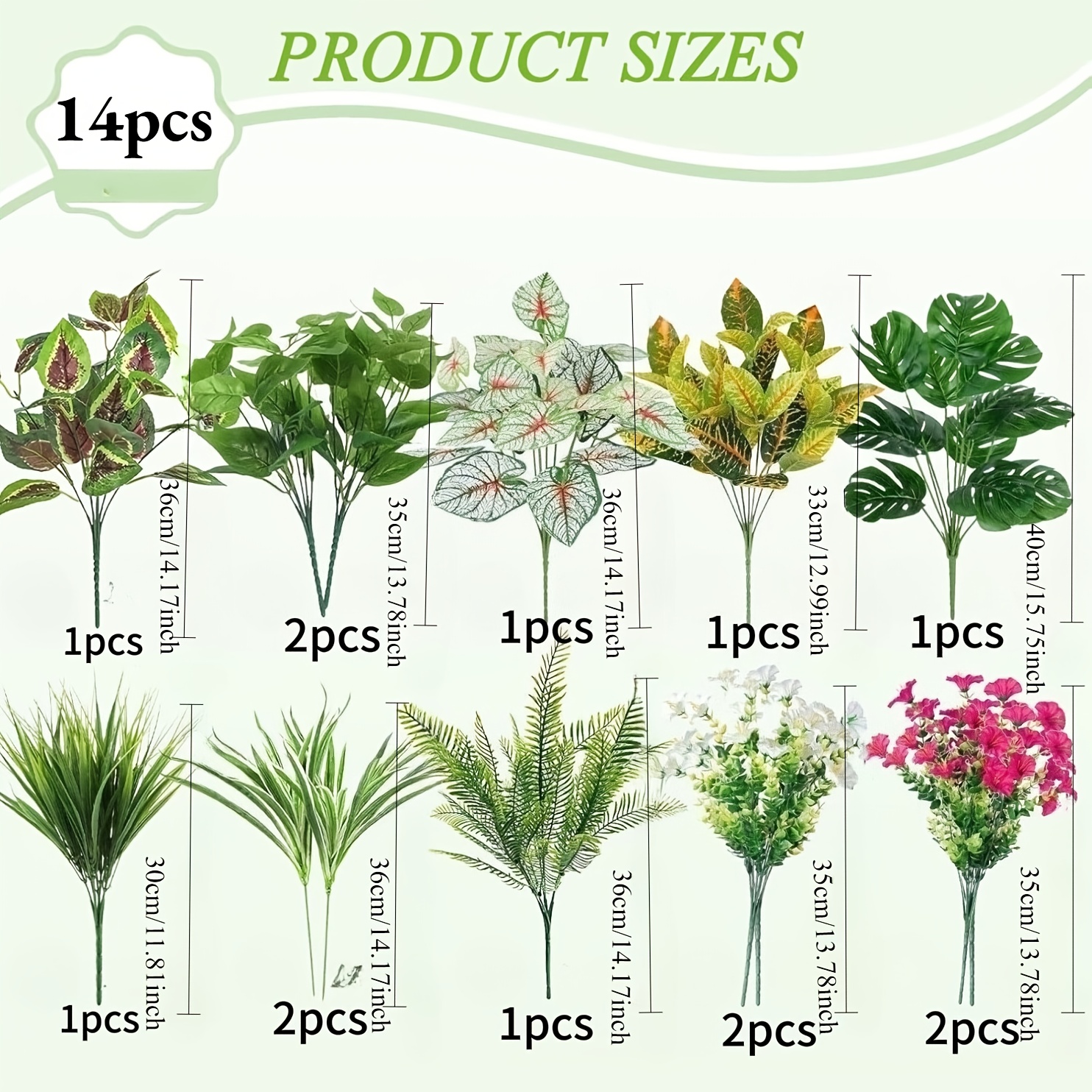 14pcs Artificial Set | Realistic Flower Stems And Shrubs For Garden, Porch, And Lawn Decoration | No Watering Required, , Ideal For Outdoor And Indoor Settings