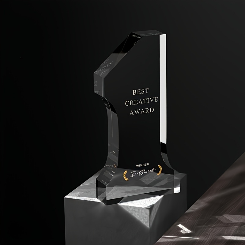 TEMU Trophy in acrillo elegante personalizzabile con incisione "Miglior " - Design elegante per competizioni, riconoscimento degli impiegati e