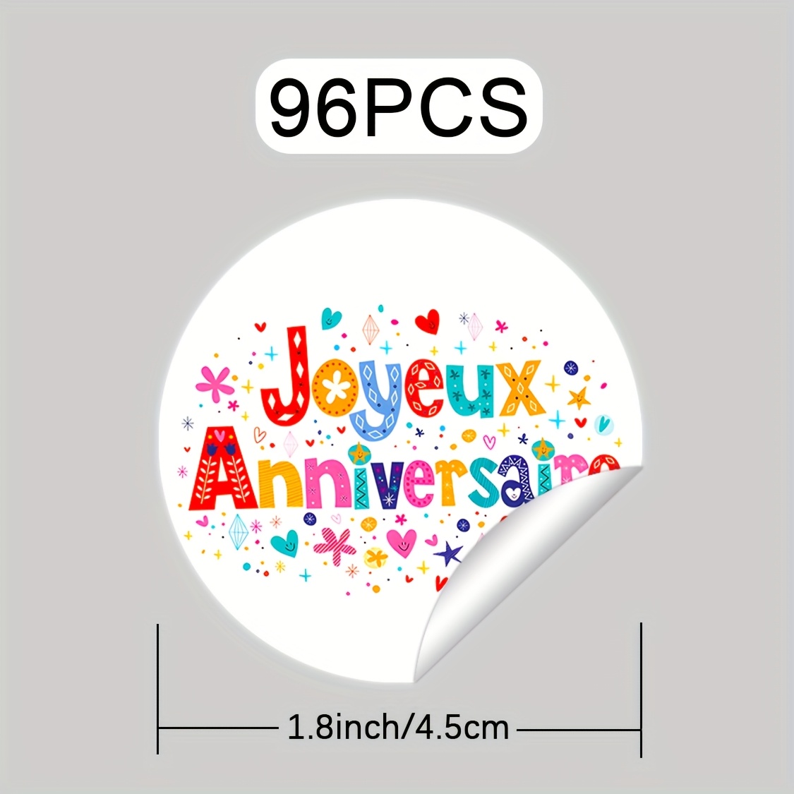 TEMU 96 autocollants d'anniversaire français - Joyeux Anniversaire multicolores avec cœurs, et pour emballage cadeaux, décorations de fête,
