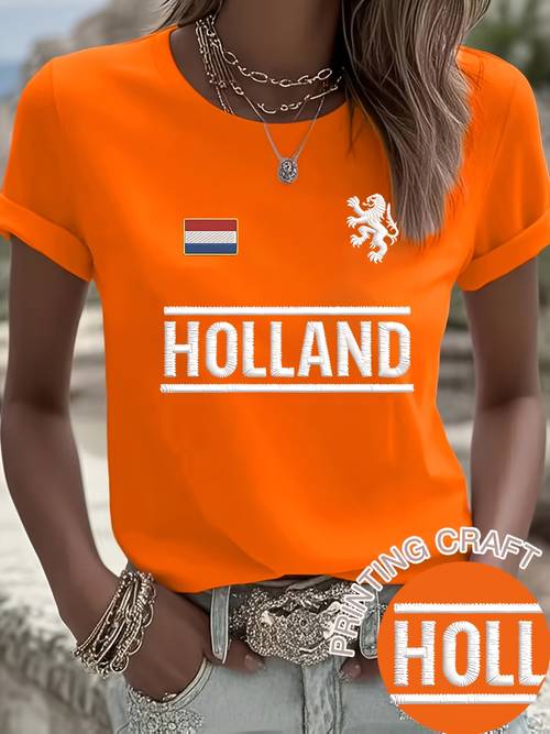 womens netherlands national lettering t shirt dutch day outfit with suitable for celebration wear casual crew neck short sleeve blouse style washable wardrobe essential for year round dutch apparel