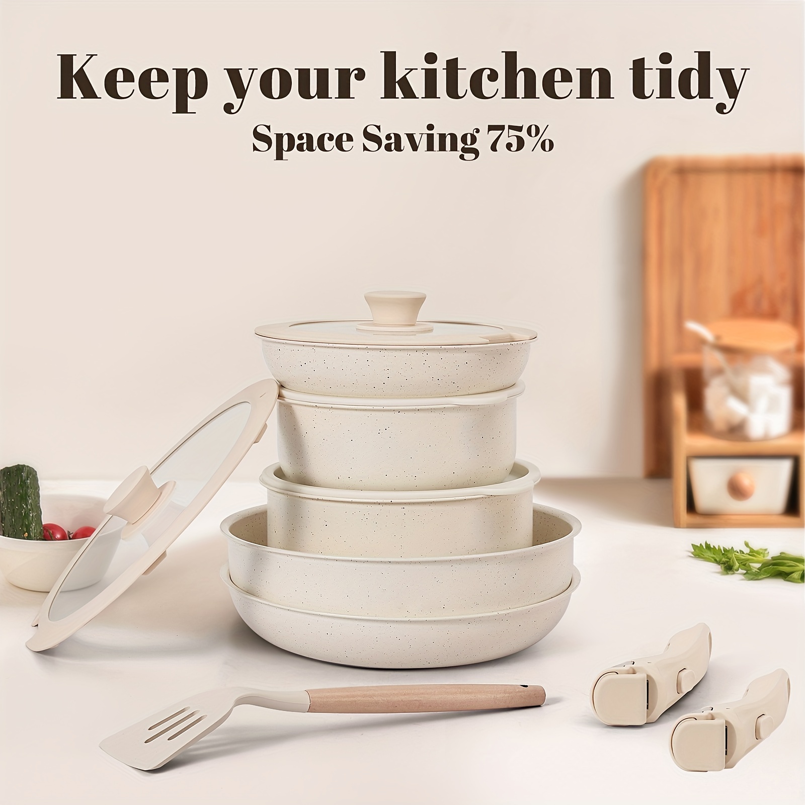 5pcs Nonstick Cookware Set with Detachable Handle for Induction Cooking