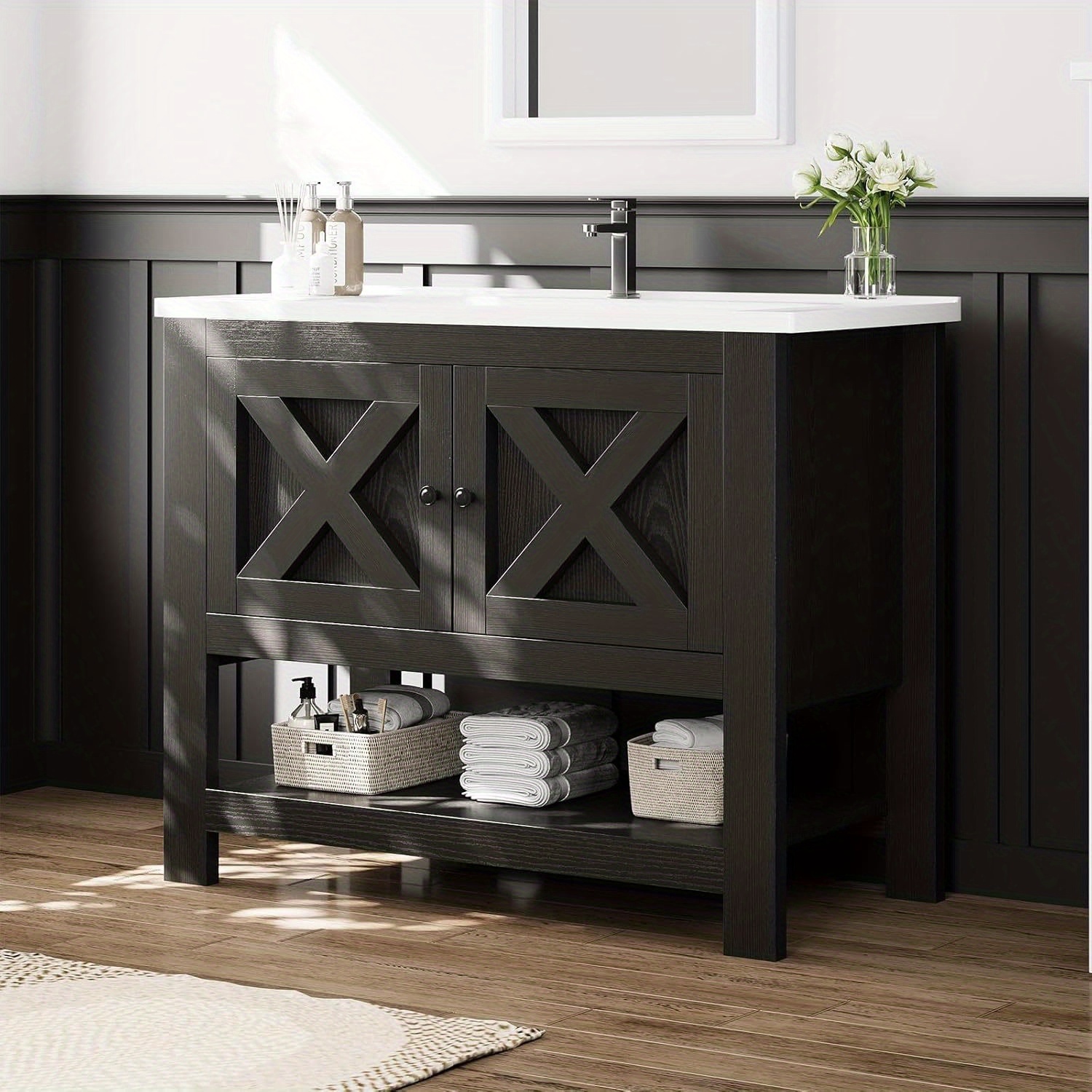 36-Inch Farmhouse Bathroom Vanity - Freestanding Cabinet with Ceramic Sink