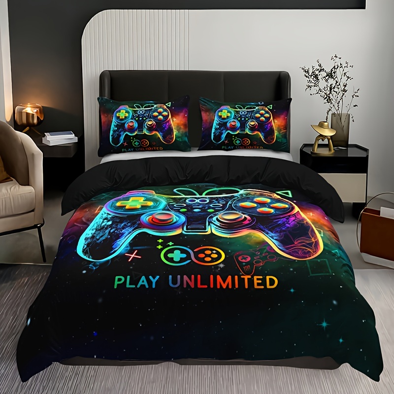 

Game Controller Graphics 3-piece Duvet Cover Set - 100% Polyester, Digital Print Breathable Bedding With 1 Comforter Cover And 2 Pillowcases - Machine Washable, All-season Design