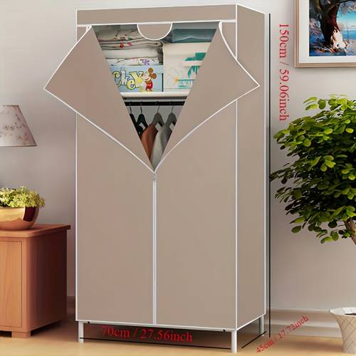 1pc Clothes Storage Wardrobe With Dustproof Cover, Large Storage Closet, Durable Clothes Storage Rack, Household Storage Organizer For Cabinet, Rental House, Bedroom, Home, Dorm, Entryway, Essential Furniture For Bedroom