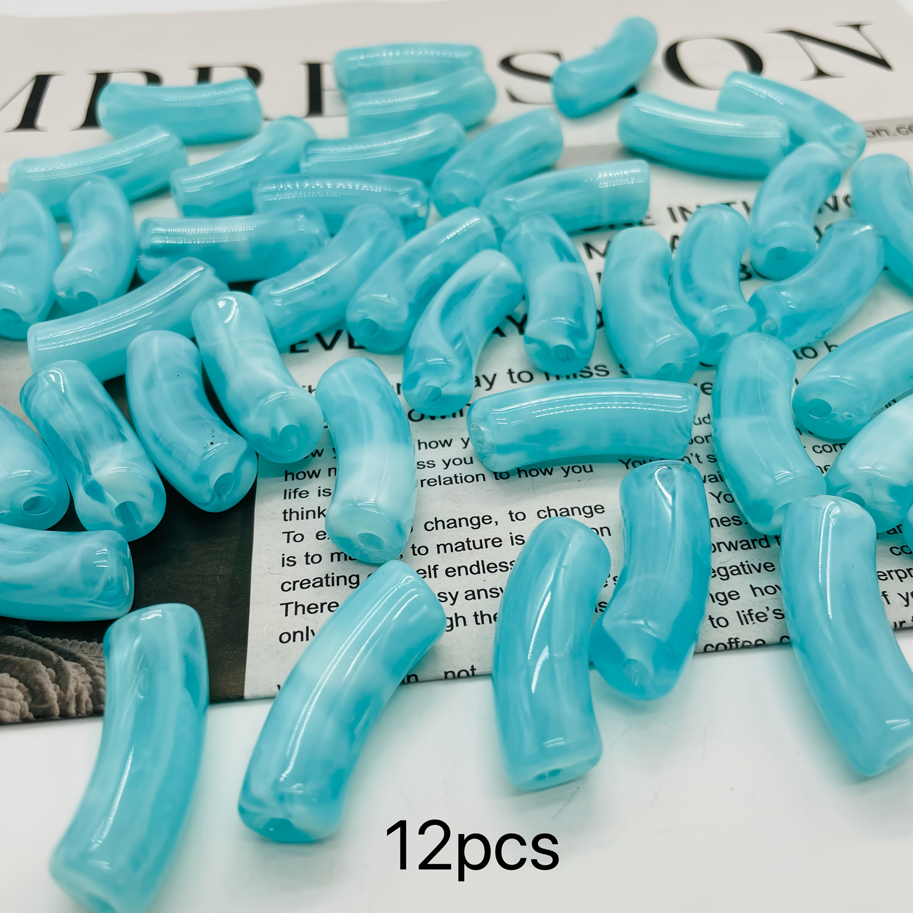 TEMU 12 piezas de tubos curvos grandes acrílicos de 11*, cuentas sueltas irregulares degradadas en dos para suministros de fabricación de joyas