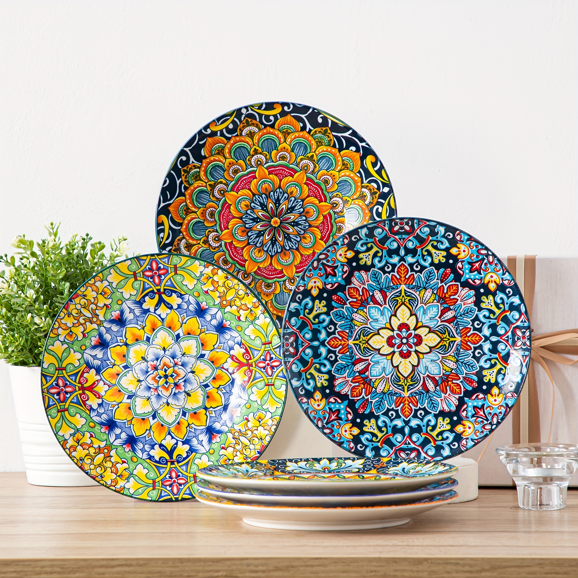 TEMU 8.5 Inch Colorful Bohemian Style Dessert Plate, Set Of 6