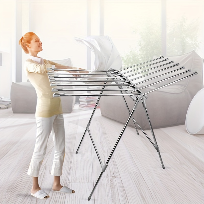 

1pc Stainless Steel Folding Drying Rack, Winged Clothes Airer, Adjustable Indoor Floor-standing Laundry Rack, Space-saving, Rustproof