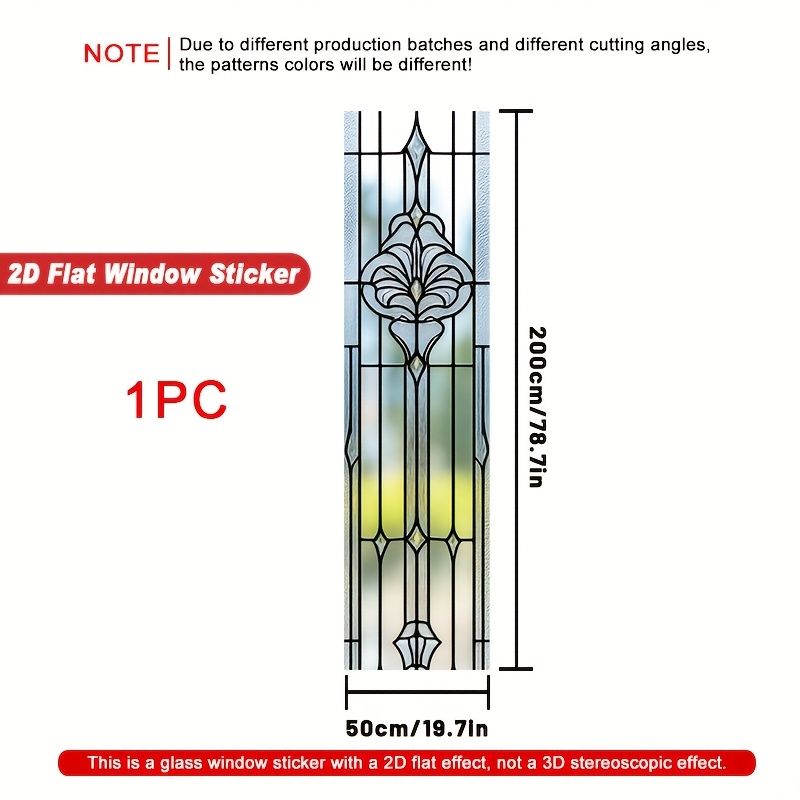 TEMU 2d Flat, 1pc 2d Flat Window Sticker, Art Stained Glass Static Glass Film, 50×200cm, Residue-free, No Adhesive Needed, Reusable, Suitable For