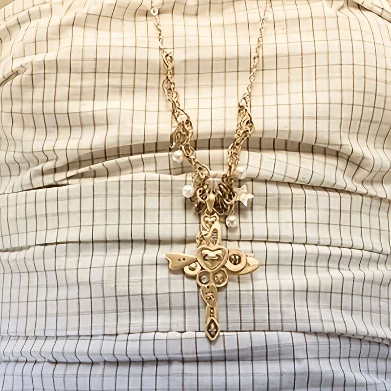 Brushed Golden Stacked Cross & Necklace, Elegant Design