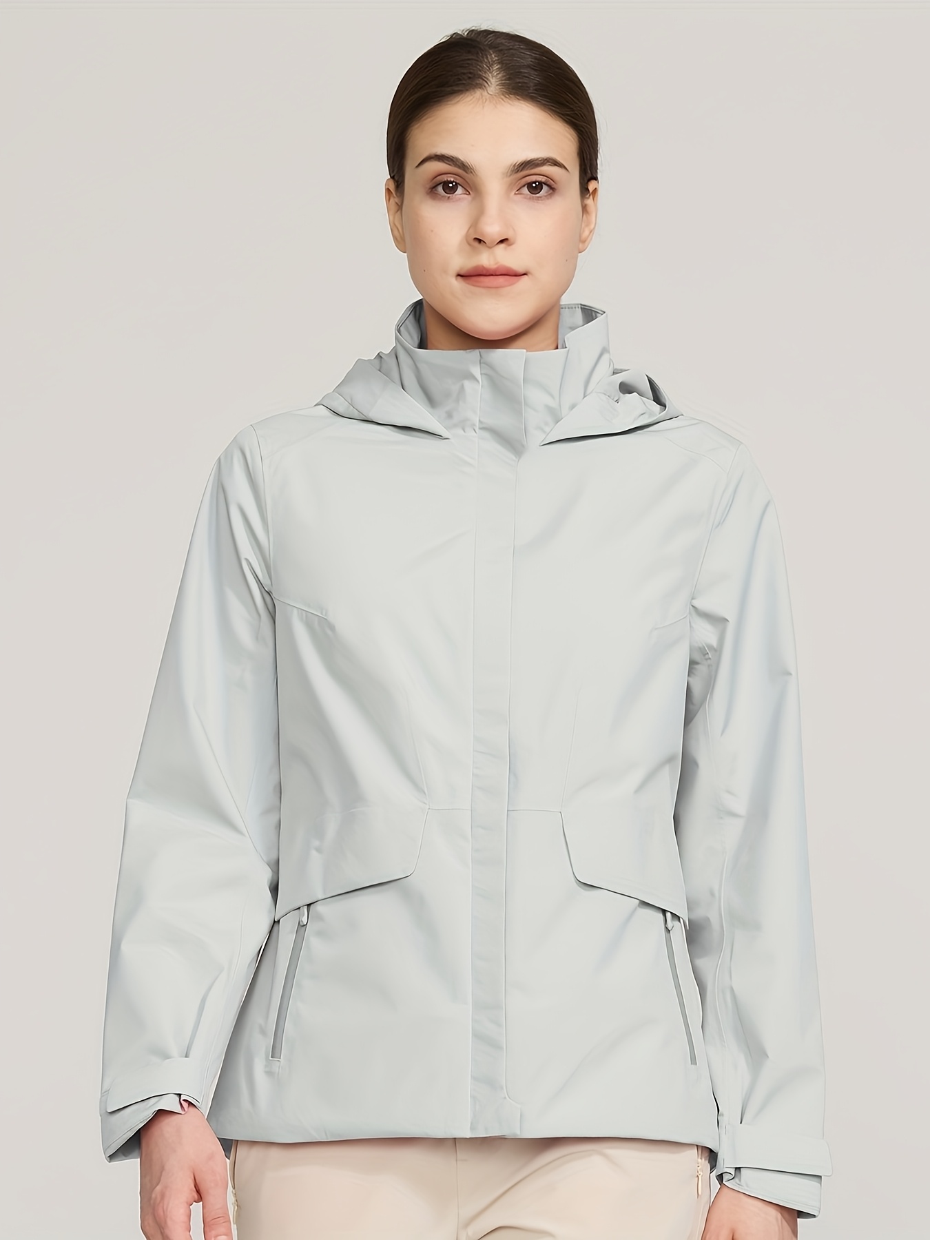   Women S Windproof & Jacket -   Hooded Zip-Up with Pockets, Long Sleeve, Regular Fit for Spring/Fall Outdoor Activities, Casual Weekend Wear, Windbreaker Jacket, Durable Fabric, Sports Style, Warm Lining, Comfortable Fall Wear, Non-Elastic Fabric, Ladies Jackets for Fall And Spring, Ladies Windbreaker Jacket, Parka for Women Fall Spring, Ladies Jackets for Fall And Winter Windproof, Jacket Plus Size