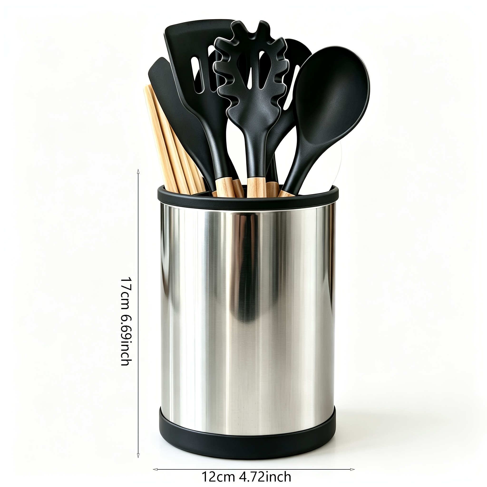 TEMU 1pc 360-degree Rotating Tableware Storage Box, Kitchen Utensil Rack, Stainless Steel Circular Storage Container, Detachable Layerknife And Fork
