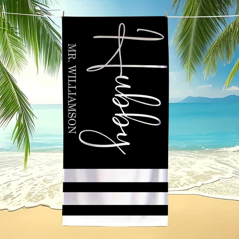 Custom Text Name Beach Towel, Gift for Husband or Wife