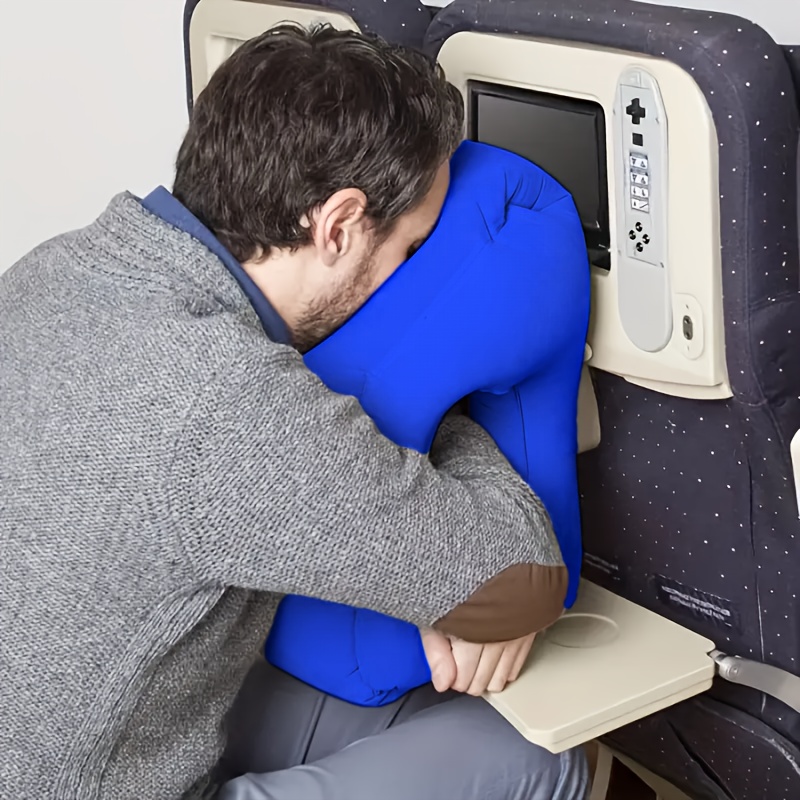 1 Inflatable Travel Pillow - Portable Ergonomic Neck and Head Support with Milk Velvet Cover, Suitable for Airplane, Car, Office & Camping (Blue/Red), Durble Valve, Neck Pillow Inflatable, Airplane Accessory, Soft Cover, Compact Design, Lightweight Material, Durable Fabric, Adjustable Cushion, Business Trips, Frequent Travelers