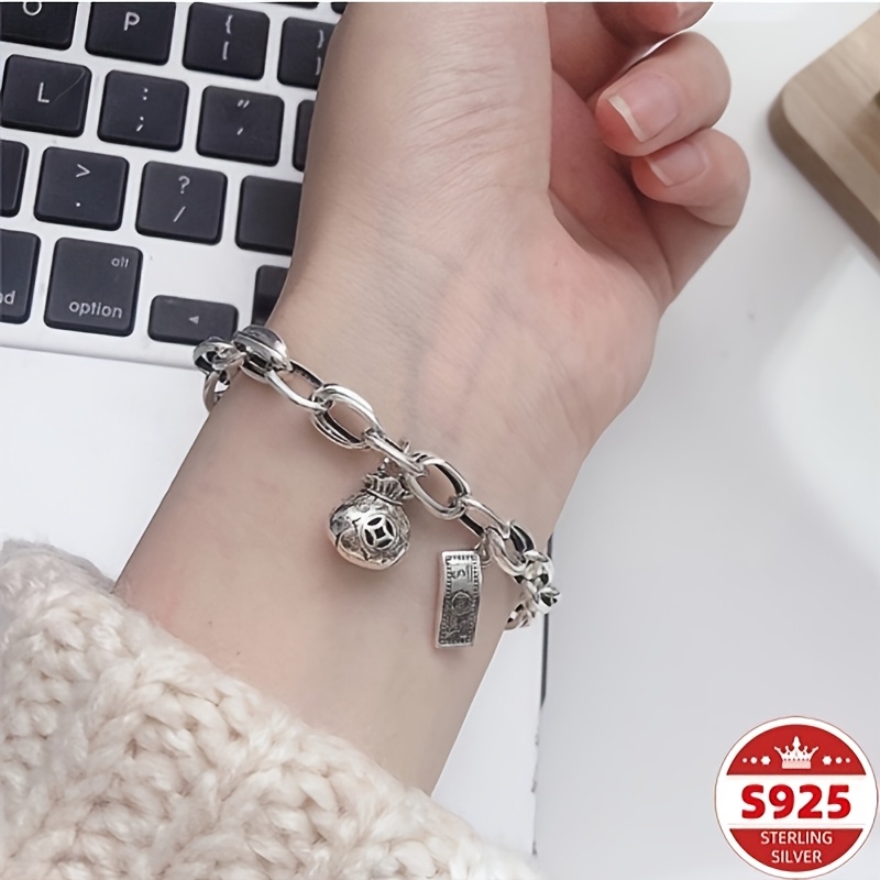 TEMU A Women's 925 Sterling Silver Fashionable Bracelet, A Bag Bracelet, Perfect For Jewelry Lovers. Ideal For Birthdays, Wedding , Easter,
