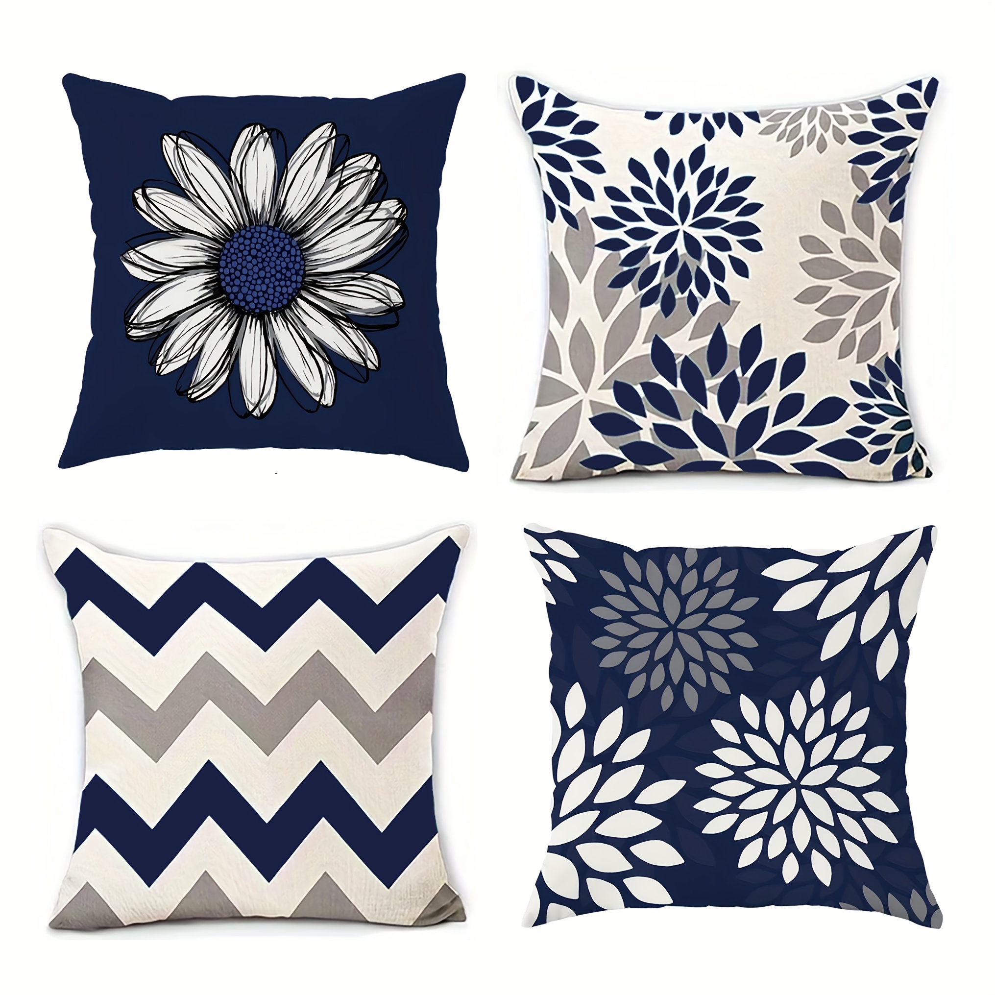 TEMU Juego de 4 fundas de almohada modernas con estampado geométrico y floral - Terciopelo , azul y , múltiples tamaños disponibles, cierre de