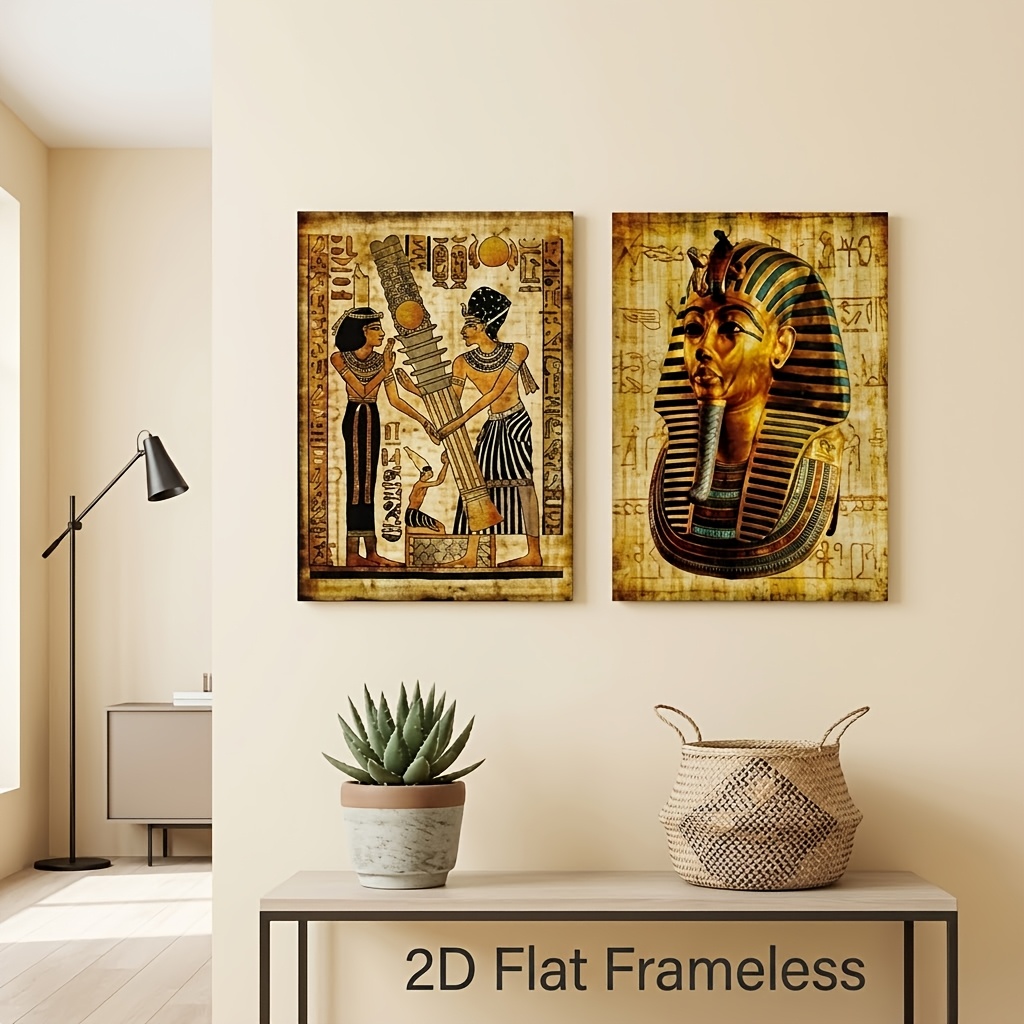 Image of 2d Flat, 2d Flat, 2pcs Canvas Posters, Vintage Art, Vintage Egyptian Wall Art Canvas Painting, Ideal Gift For Bedroom, Decor Wall Art, Wall Decor, Fall Decor, Room Decor, Room Decoration, Frameless
