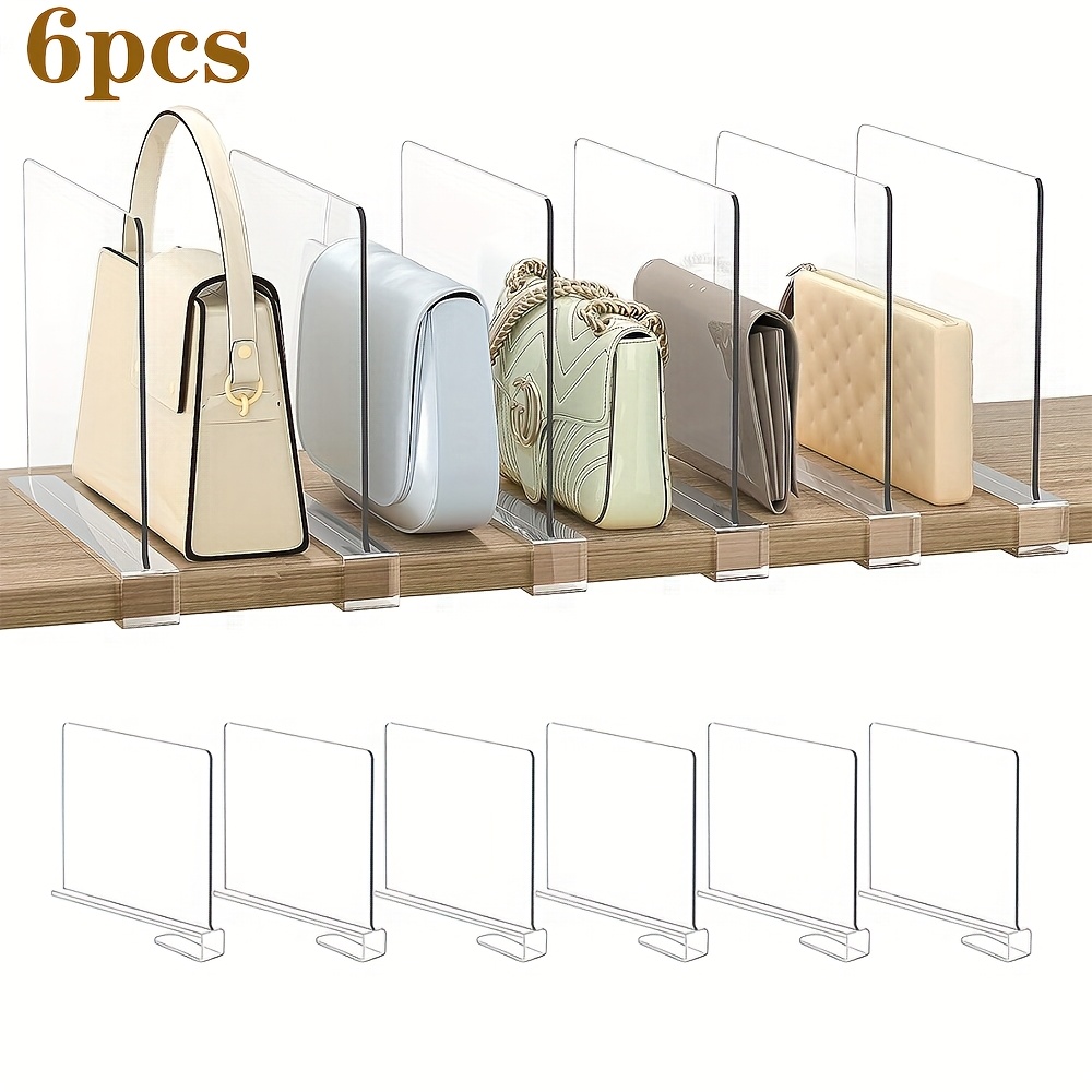 6pcs clear acrylic shelf dividers for closet purse organizer for handbags clutches clothes sweaters and towels   for versatile storage and closet organization closet organizers and storage shelf dividers 0