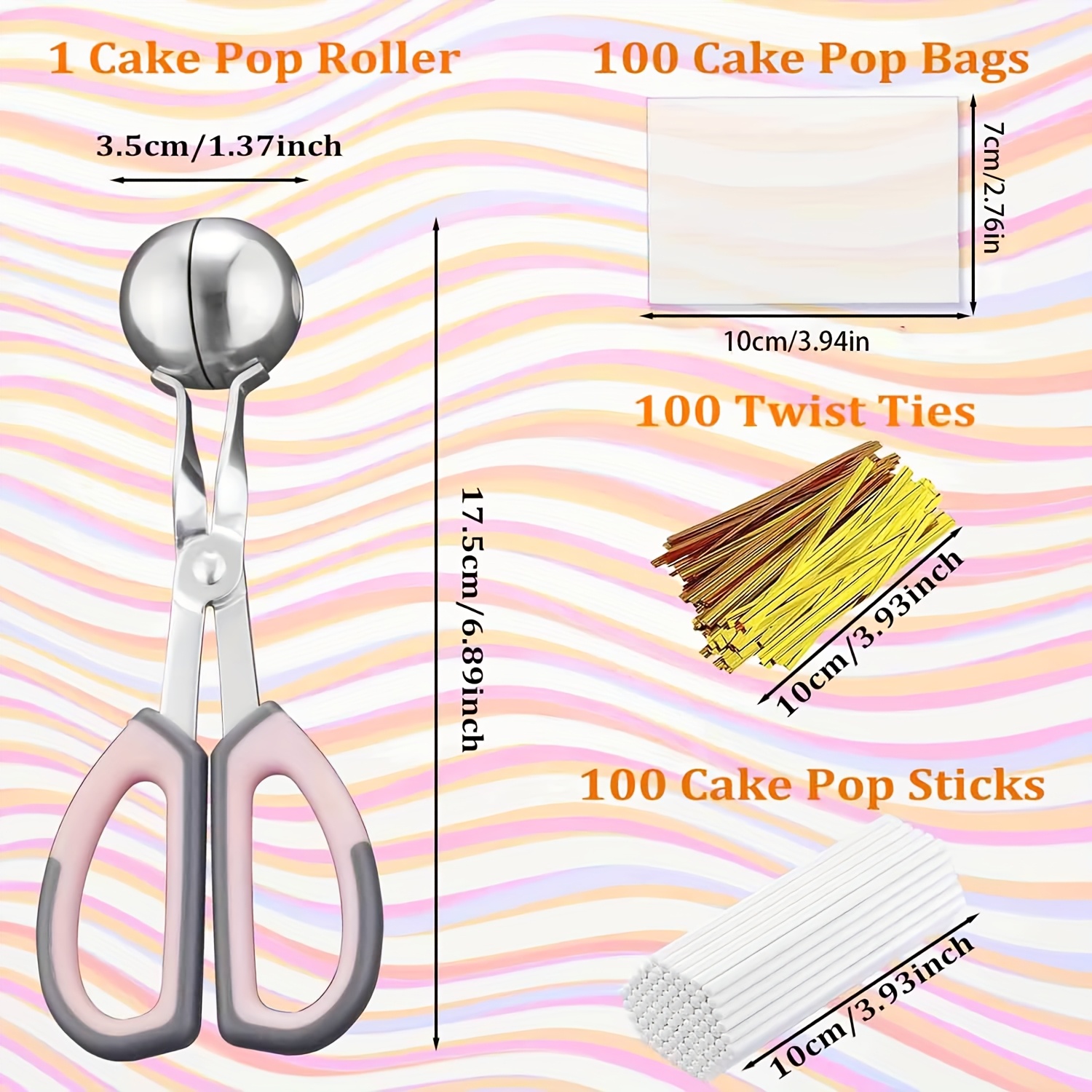 301pcs/set Cake , 100 Cake Pop Sticks, 100 Cake Pop Bags, 100 Twist Ties, 1 Cake Pop Mold Roller, Cake Pop Maker For Cakepops, Lollipop, Candies, Chocolates And