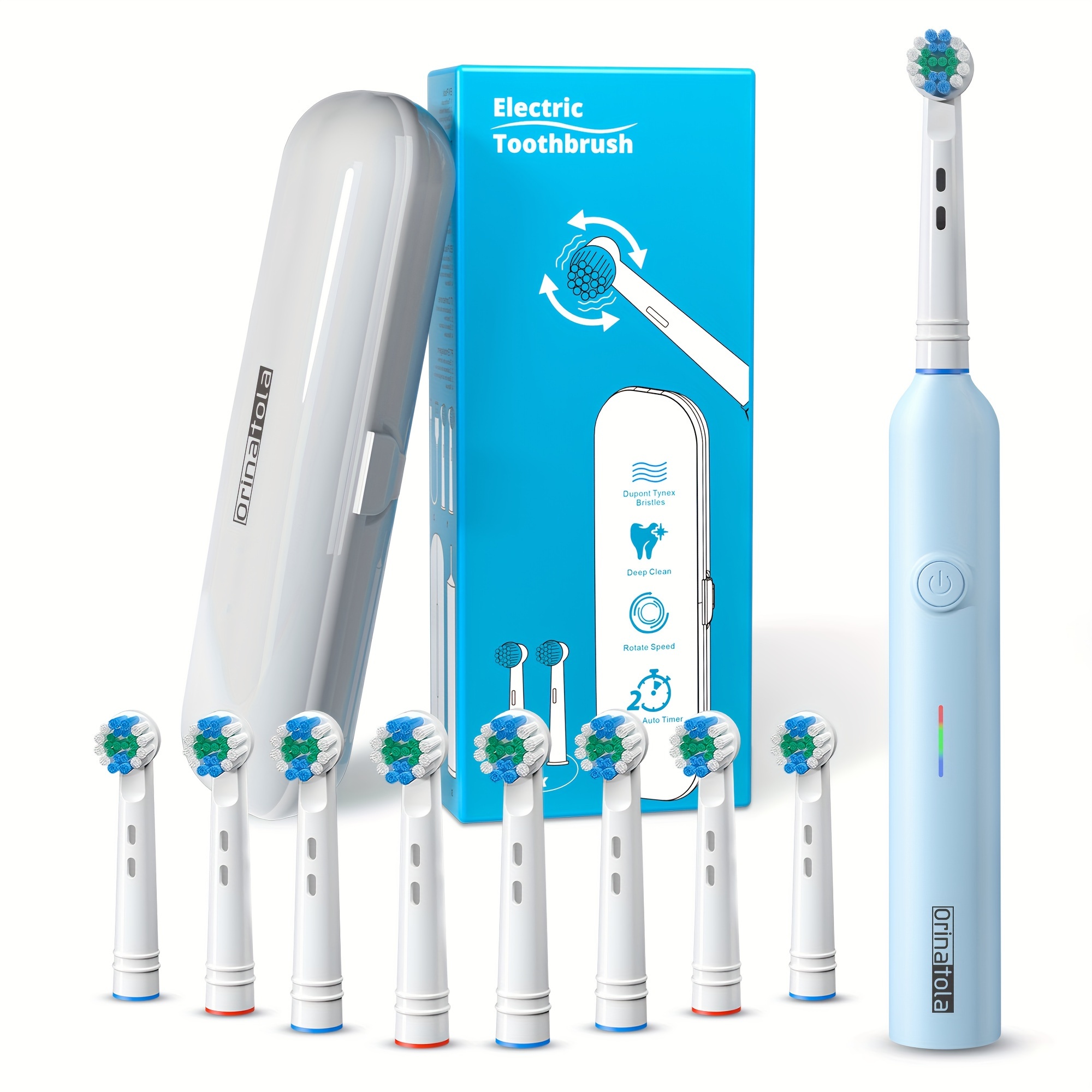 2-Pack USB-C Oplaadbare Elektrische Tandenborstel Reisetui en 16 Vervangbare Tandenborstelkoppen IPX7