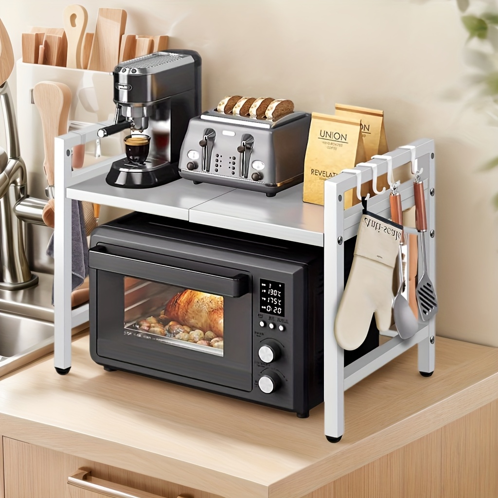Étagère à 2 niveaux pour four à micro-ondes - En bois et acier - Noir