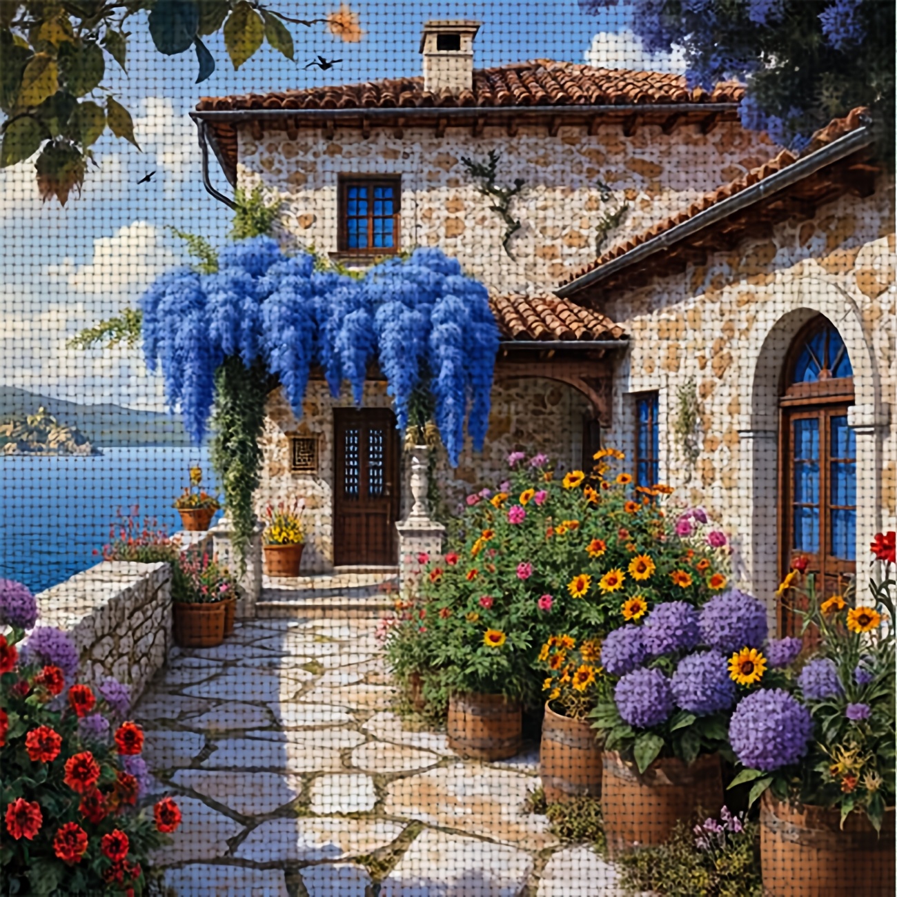 TEMU 1pc Cross Stitch Kit | " In The Sea Of Blossoms" Pattern, Ideal For Beginners, Includes Printed Canvas, Needles, Pattern, And Instructions,