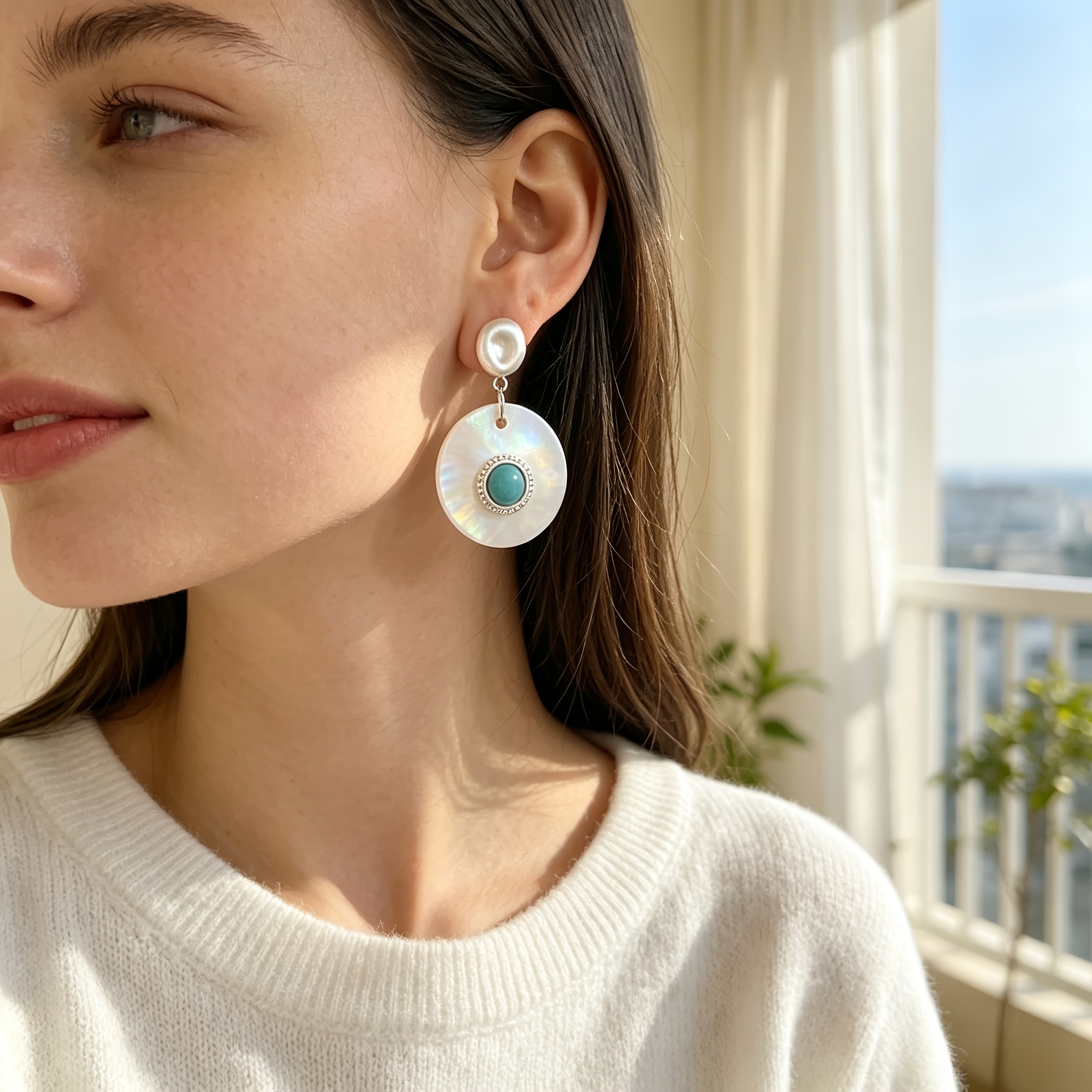 Women's S925 Sterling Silver Turquoise Dangle Earrings
