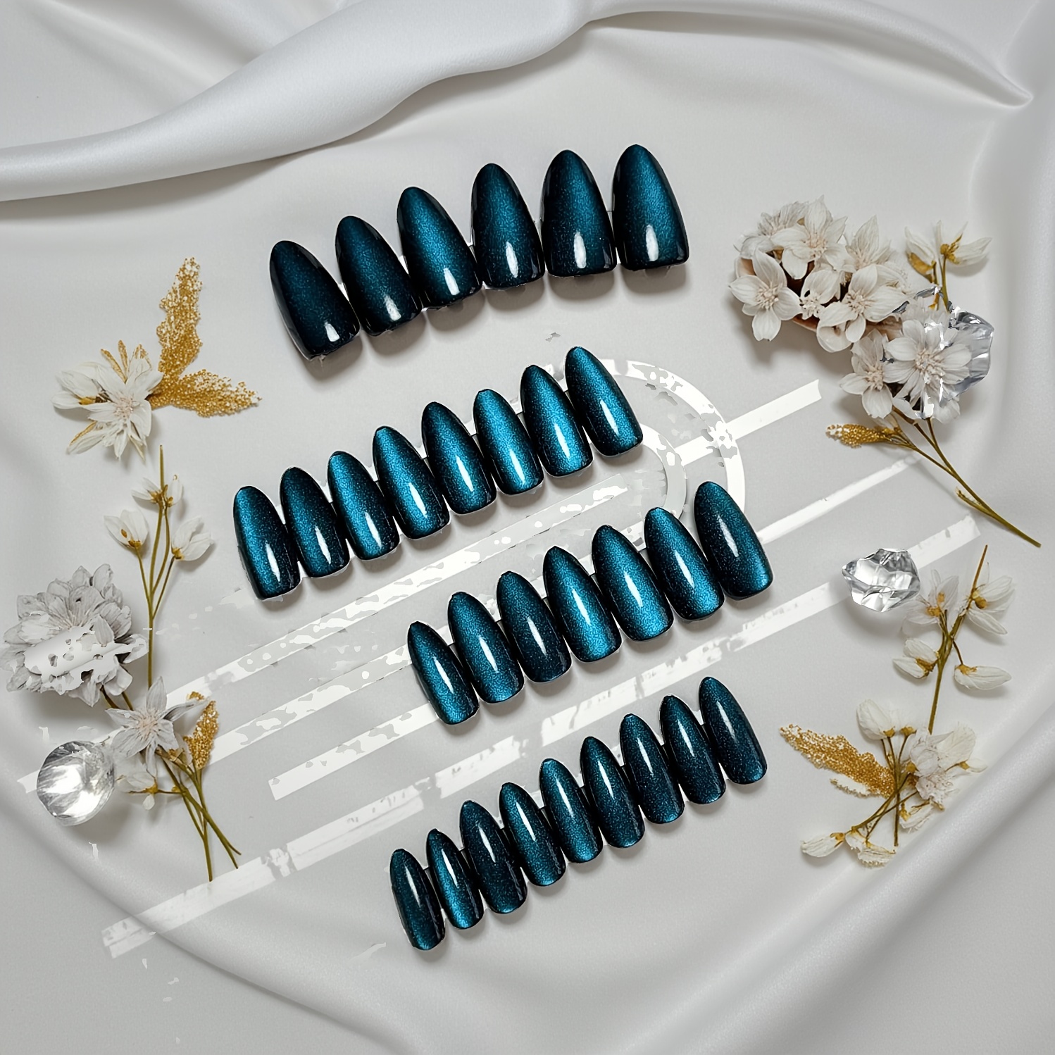 TEMU 30 uñas postizas de de diseño de en azul rey, de lujo y , para , removibles y reutilizables, con kit de herramientas