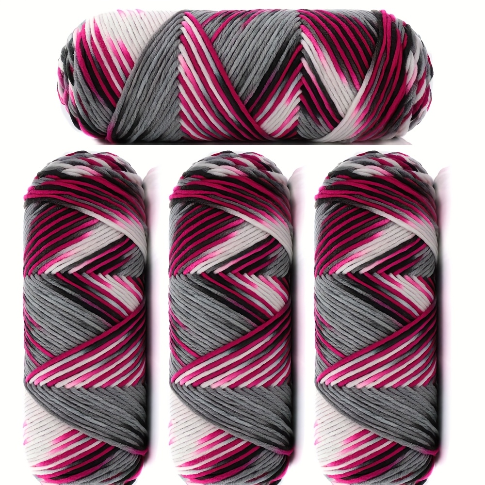 Image of 4 Colorful Yarns, Ombre Gradient Knitted Fancy Long Strands For Diy Sweaters, Hats, Scarves, And Shawls, Soft And Comfortable Without Fading