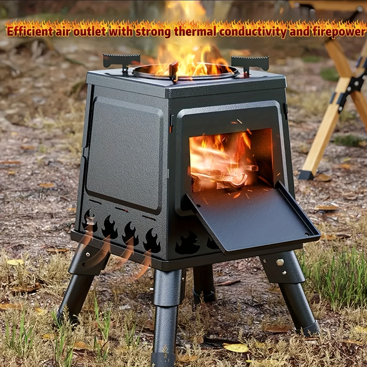TEMU Barbecue Turners 1pc Wood Burning Camp Stove Portable Cast Stove For Outdoor Hiking Picnic Bbq Travel Black