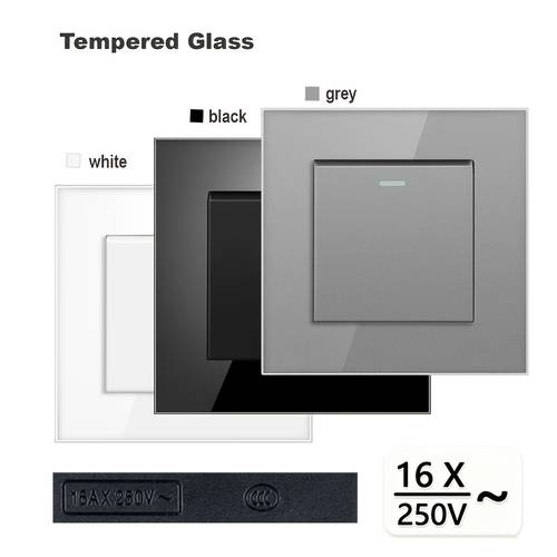 standard wall switch white gray black tempered glass 1 gang 2 gang 3 gang 16a 250v wall light switch